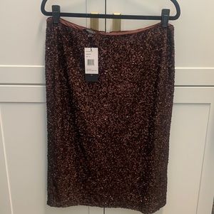 NWT Lafayette 148 size 12 deep brown sequins pencil skirt